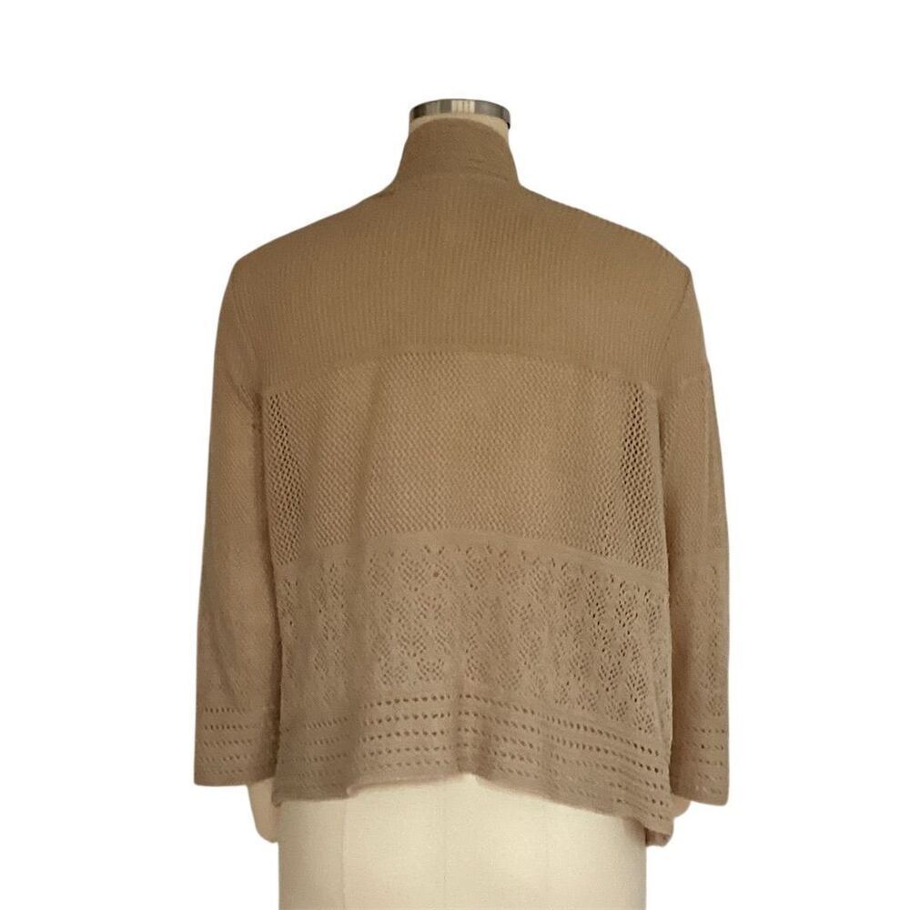 Sweater Works Women's Beige Crochet Shrug Cardigan M 3/4 Sleeve Casual Sweater - Picture 7 of 9